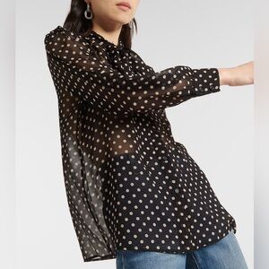 Nili Lotan Silk Carina Tie Neck Blouse Polka Dot